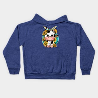 Cute Cow With Sunflower And Leopard, Hand Drawn Cow, Baby Cow Kids Hoodie